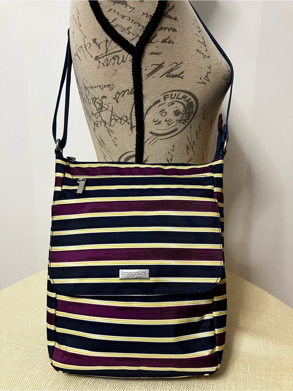 Baggallini Crossbody Bag Navy/Cream/Purple Stripes